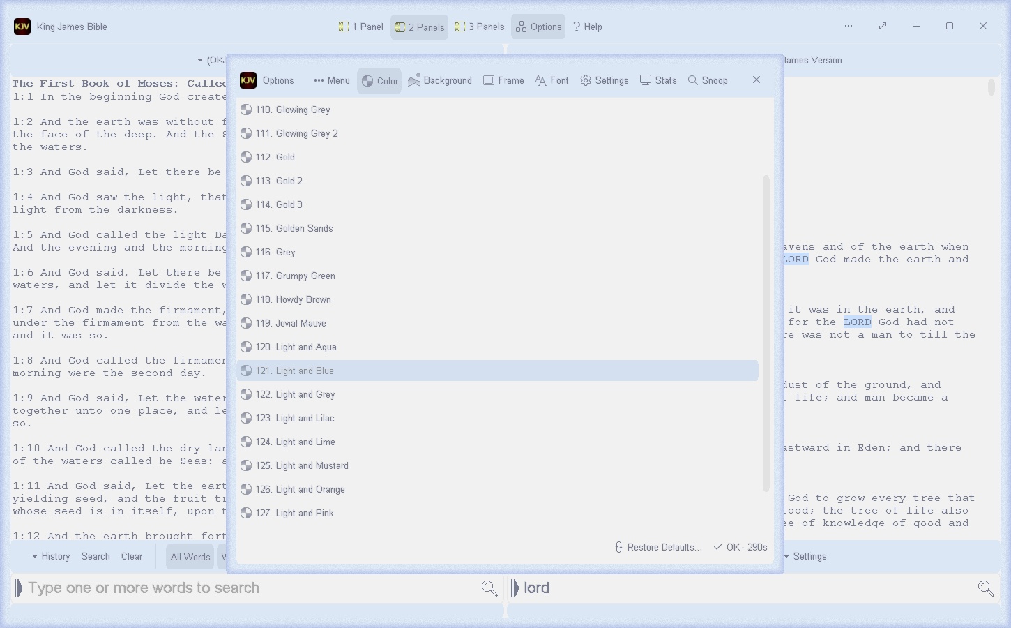 Changing the color scheme via the Options window - click "Options > Color"
Click to view image full size in a new tab