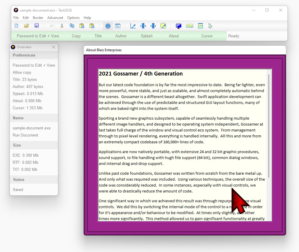 Create and customise a standalone document (exe) with ease
Click to view image full size in a new tab
