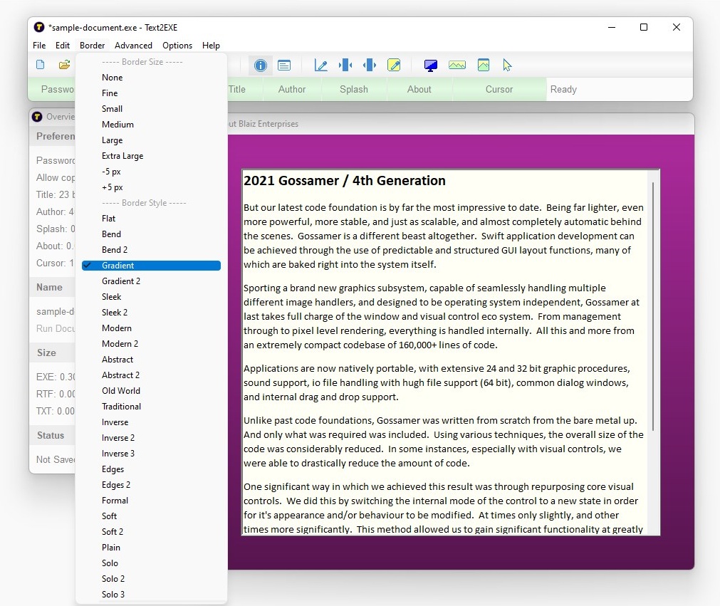 Select from a range of built-in border styles
Click to view image full size in a new tab