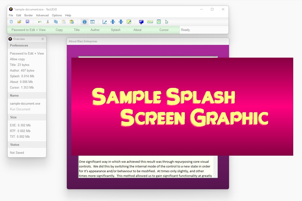 An optional custom splash screen image for your document, displayed upon document startup
Click to view image full size in a new tab